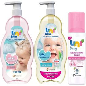 Uni Baby 900 ml Bebek Şampuan+700 ml Kolay Tarama Şampuanı+200 ml Saç Tarama Sprey 3'lü Set