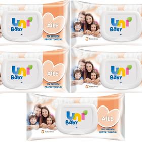 Uni Baby Aile 5x90 Yaprak Plastik Kapaklı Islak Havlu Mendil