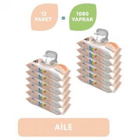 Uni Baby Aile Kapaklı 1080 Yaprak 90'lı 12 Paket Islak Havlu