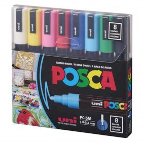 Uni PC-5M/8C Posca 1.8-2.5 Su Bazlı Ana Renk 8'li Poster Markörü