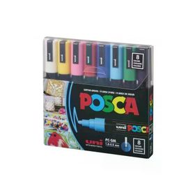 Uni PC-5M/8C Posca 1.8-2.5 Su Bazlı Ana Renk 8'li Poster Markörü