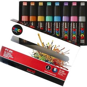 Uni PC-8K 7+1P 03 Metalik Renkler Posca Poster Markörü Set