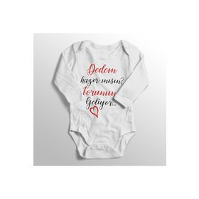 Unisex Bebek Beyaz Dedem Hazır Mısın Torunun Geliyor Baskılı Bebek Zıbını