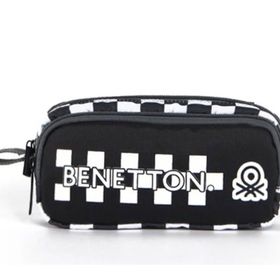 United Colors of Benetton 03783 Çift Bölmeli Siyah Dama Desenli Kalem Çantası