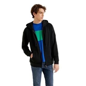 United Colors of Benetton 3J68U5001 Siyah Kapüşonlu Fermuarlı Erkek Sweatshirt
