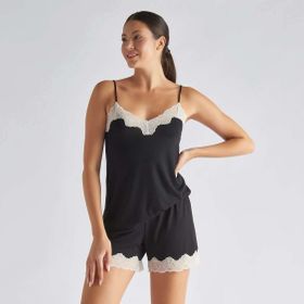 United Colors of Benetton 3U113H235 Siyah XS Dantel Detaylı Askılı Viskon Kadın Pijama Üstü