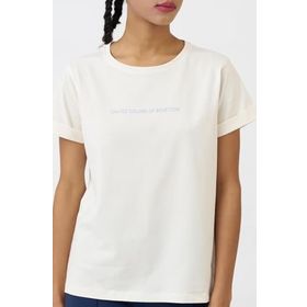 United Colors of Benetton BNT-W21012 Ekru Kadın T-shirt