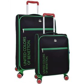 United Colors of Benetton BNT2100 Ultra Light Hafif Lüx Kumaş Orta Boy Kabin Boy Siyah 2'li Valiz