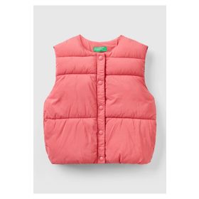 United Colors of Benetton Fuşya Düğmeli Pufa Kız Çocuk Yelek