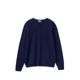 United Colors of Benetton Merino Mavi Bisiklet Yaka Erkek Kazak
