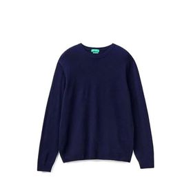 United Colors of Benetton Merino Mavi Bisiklet Yaka Erkek Kazak