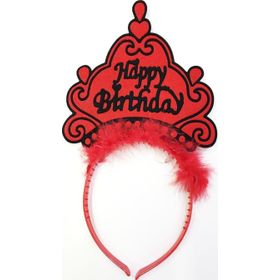 Universal Happy Birthday Neon Kırmızı Renk 24x15 cm Doğum Günü Tacı