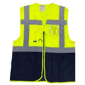 Uniwest UW-216 Ön Arka Baskı Sarı Lacivert Cepli Mühendis Yönetici Yeleği