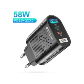 Uslion 1 USB / 2 Type-C Girişli PD 58 W Uslion Quick Charge Hızlı Şarj Başlığı Adaptör