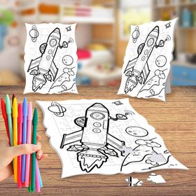 Uzaydaki Roket -Gezegen Boyama Puzzle Tablo