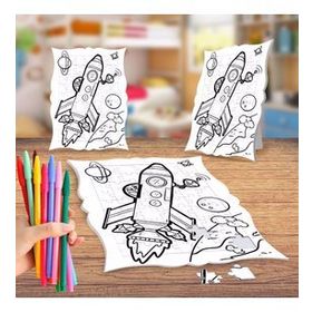Uzaydaki Roket -Gezegen Boyama Puzzle Tablo
