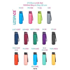 Uzspace 2'li 1000 ml Fiftyfifty Yeşil - Pudra Tritan Matara Seti