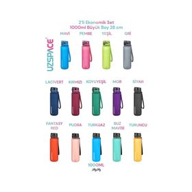 Uzspace 2'li 1000 ml Fiftyfifty Yeşil - Pudra Tritan Matara Seti