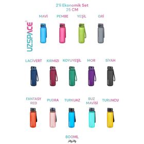 Uzspace 2'li Tritan 800 ml Fiftyfifty Mor - Kırmızı Matara Seti