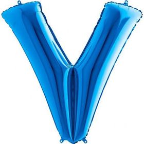 V Harf Grabo Mavi 100 cm Folyo Balon