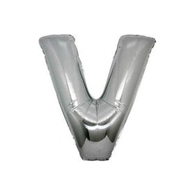 V Harf Gümüş 90 cm Folyo Balon