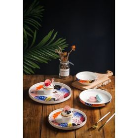 Vadi Butterfly Modern Altın Yuvarlak 24 Parça 6 Kişilik Porselen Yemek Takımı