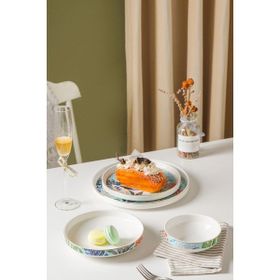 Vadi Peacock Modern Altın Yuvarlak 24 Parça 6 Kişilik Porselen Yemek Takımı