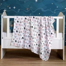 Vagonik 100x120 cm Pembe Desenli Büyük Boy Çok Amaçlı Müslin Örtü Battaniye