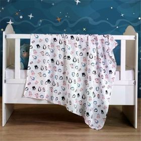 Vagonik 100x120 cm Pembe Desenli Büyük Boy Çok Amaçlı Müslin Örtü Battaniye
