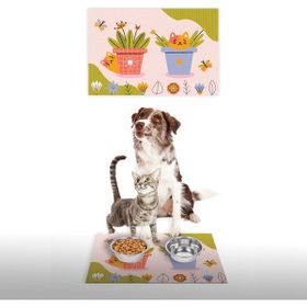 Vagonik Water Food Çiçek Desenli 35X50 cm Açık Pembe Kedi Köpek İç ve Dış Kapı Mama Paspası