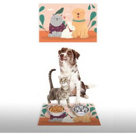 Vagonik Water Food Desenli 35x50 cm Pembe Kedi Köpek İç ve Dış Kapı Mama Paspası