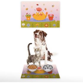 Vagonik Water Food Desenli 35x50 cm Pembe Kedi Köpek İç ve Dış Kapı Mama Paspası