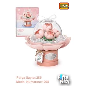 Vagonlife FFLZ-1298 Ledli Pembe Dekoratif ve Koleksiyonluk Çiçek Buketi 285 Parça Yapım Seti