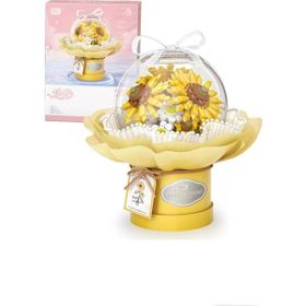 Vagonlife FFLZ-1299 Ledli Sarı Dekoratif ve Koleksiyonluk Çiçek Buketi 510 Parça Yapım Seti