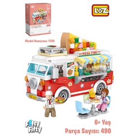 Vagonlife LZ1739 Mini Block Serisi Food Truck Pizza Kamyonu 490 Parça Oyuncak Yapım Seti