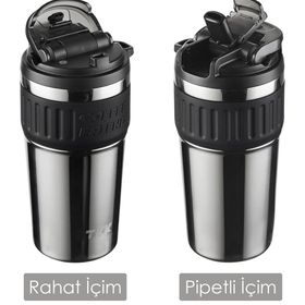 Vagonlife TKK 2023 630 ml Gri Özel Seri Çelik Mug Pipetli Termos