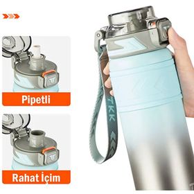 Vagonlife TKK T2025 Mavi Beyaz 900 ml Çelik Termos