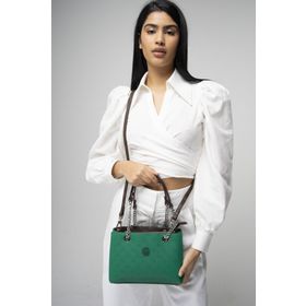 Valentino Orlandi VLT054 Monogram Yeşil Kahve Kadın Omuz Çantası