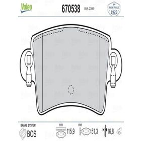 Valeo 670538 Arka Fren Balatası