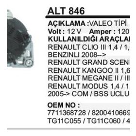 Valeo Renault Megane Alternatör