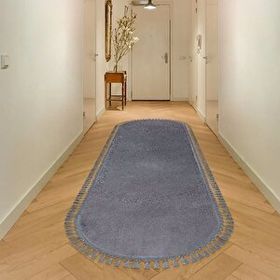 Valery Home Antrasit 100x200 cm Oval Comfort Puffy Ponpon Saçaklı Peluş Halı Yolluk