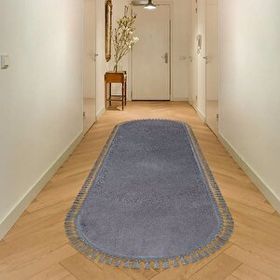 Valery Home Antrasit 120x200 cm Oval Comfort Puffy Ponpon Saçaklı Peluş Halı Yolluk