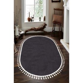 Valery Home Antrasit 150x450 cm Oval Comfort Puffy Ponpon Saçaklı Peluş Halı Yolluk