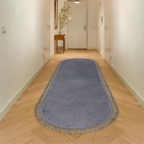 Valery Home Antrasit 80x200 cm Oval Comfort Puffy Ponpon Saçaklı Peluş Halı Yolluk