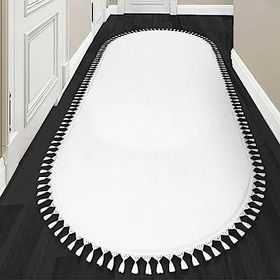 Valery Home Oval Comfort Puffy Ponpon Saçaklı Peluş Beyaz 150x200 cm Halı Yolluk