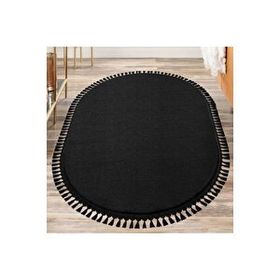Valery Home Siyah 100x300 cm Oval Comfort Puffy Ponpon Saçaklı Peluş Halı Yolluk
