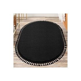 Valery Home Siyah 80x150 cm Oval Comfort Puffy Ponpon Saçaklı Peluş Halı Yolluk