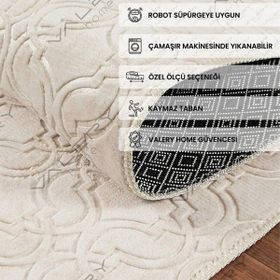 Valery Home Yıkanabilir Kaymaz Tabanlı Krem 150x350 cm Violin Embos Kesme Rulo Halı Yolluk