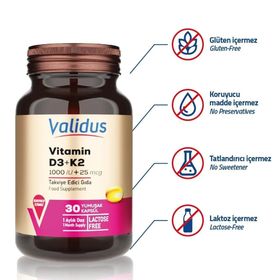 Validus Vitamin D3 K2 30 Kapsül