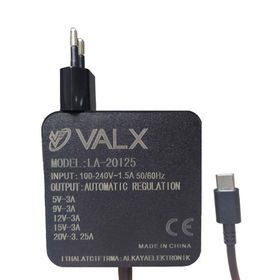 Valx LA-20125 5 V/9 V/12 V/15 V/20 V 3 A Type-C Notebook Adaptör